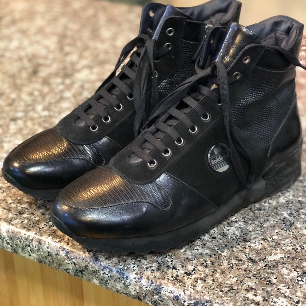 BALDININI MEN’S BLACK LEATHER COMFORT WINTER BOOTIE